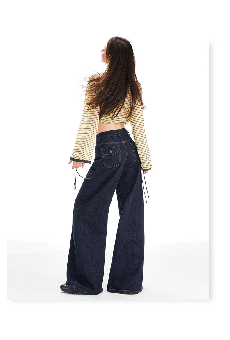 Women's Wide-Leg Jeans Loose Slim High-Waist Drape Floor-Length Straight Pants
