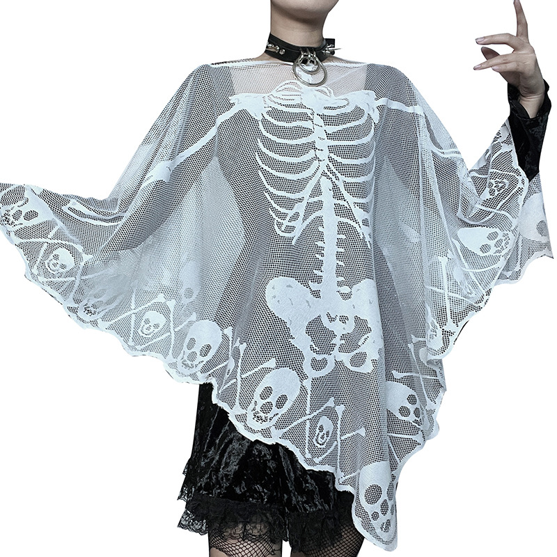 Sexy One-Shoulder Skeleton Print Cape