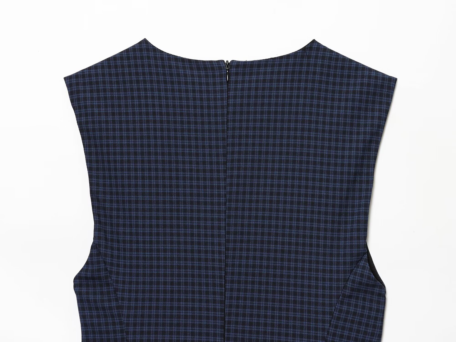 Sleeveless Half High Neckline Gingham Polyester Dress