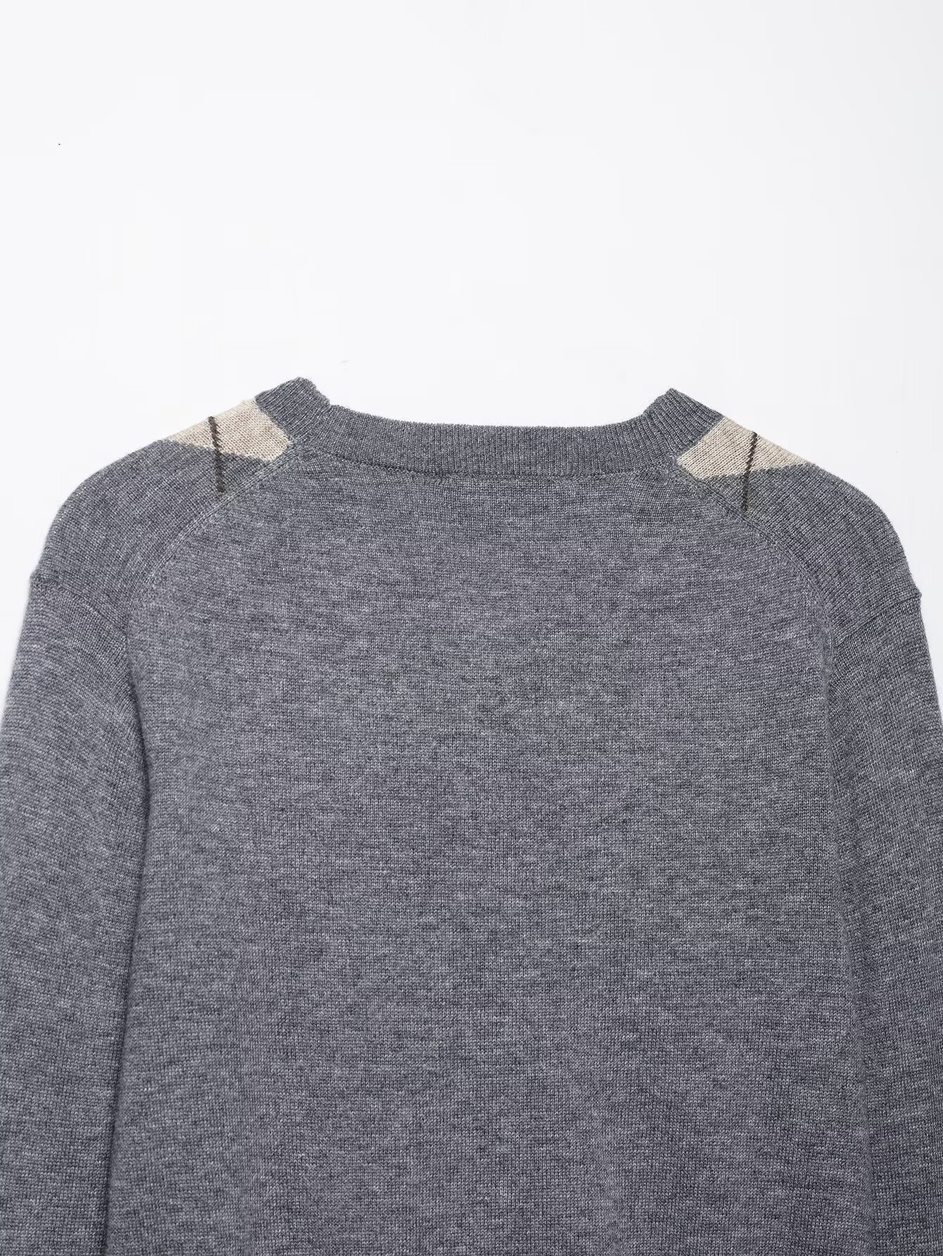Crew Neck Button Front Geometric Print Polyester Sweater