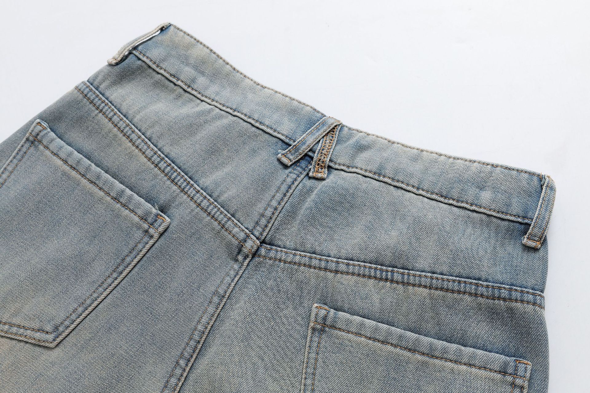Vintage washed light blue warm and plush long straight leg jeans