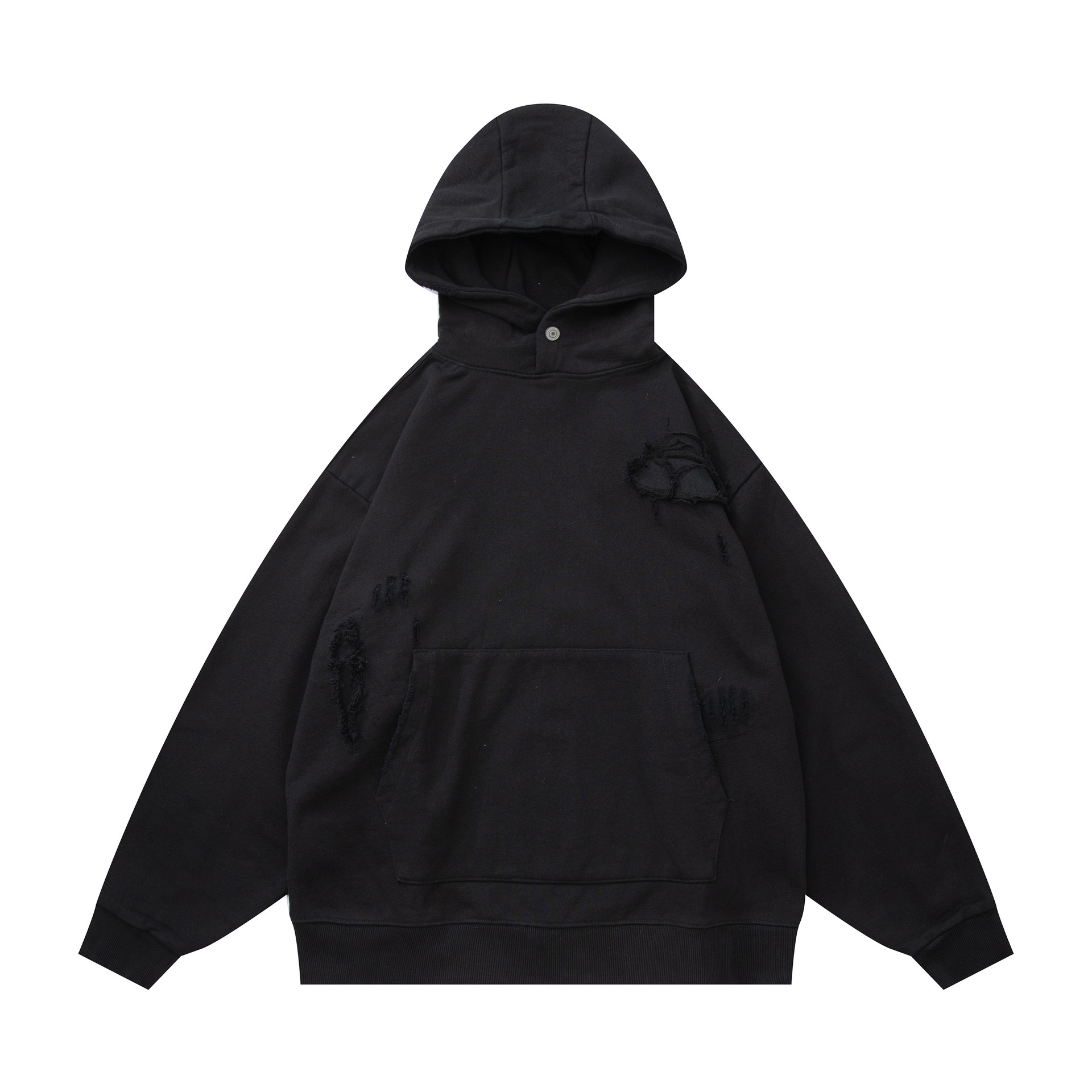 Loose Fit Cotton Pieced Frayed Hood Sweatshirt