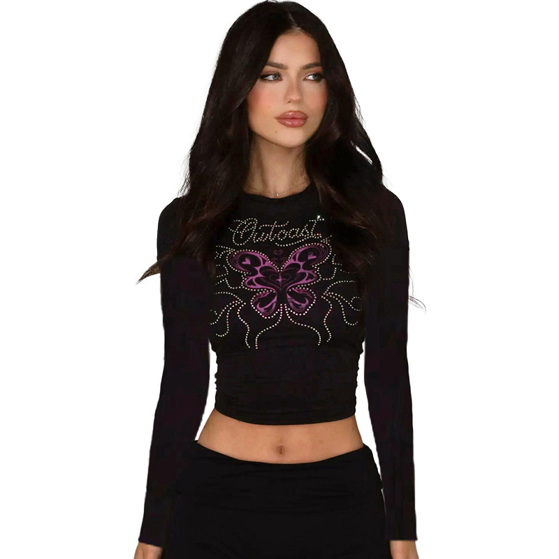 Ladies' Winged Jeweled Full Sleeve Round Neck Top