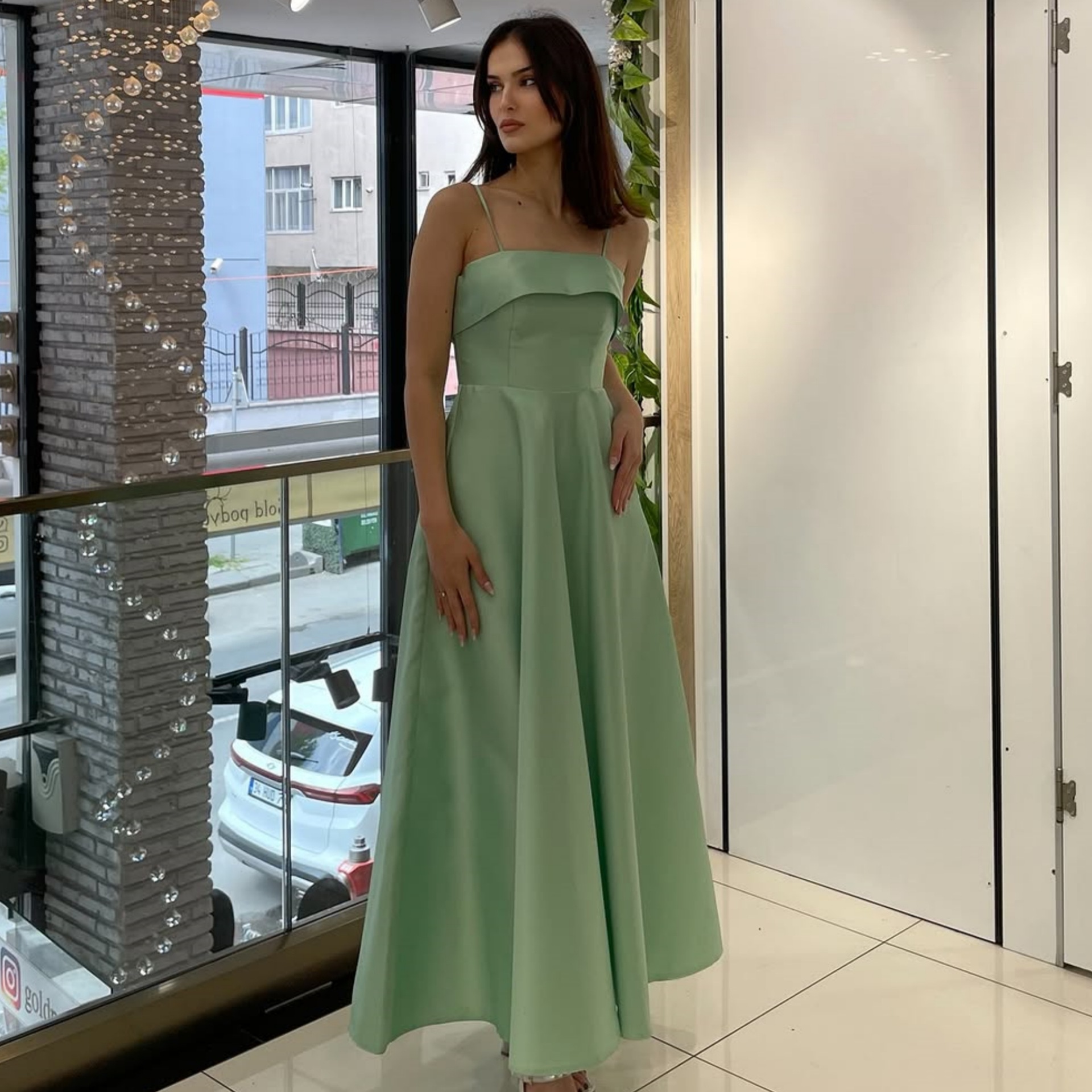 Satin suspender evening dress fashion dress