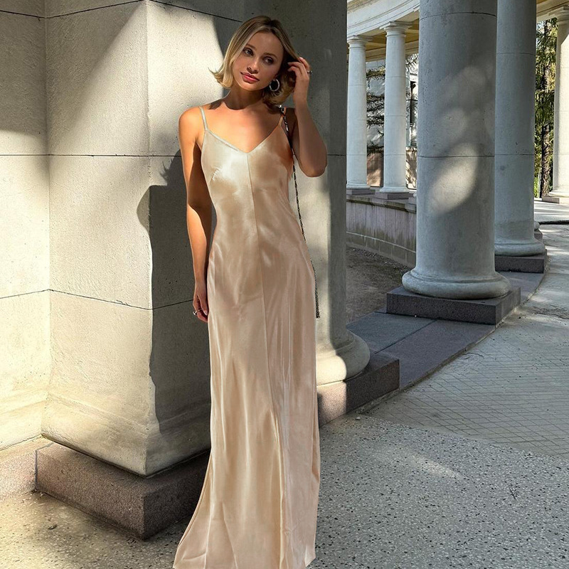 High Waist Polyester Plunging Low Back Dress