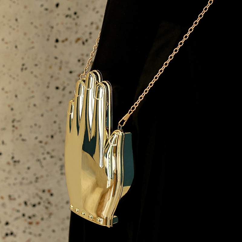 Cute Palm Shape Small Crossbody Bag For Women Gold Silver Acrylic Clutch Evening Bag Ladies Chain Dinner Party Shoulder Bag