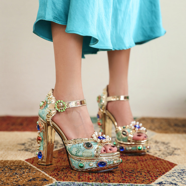 Plus Size Heel Water Block Heel Baroque Fish Mouth Women's Sandals