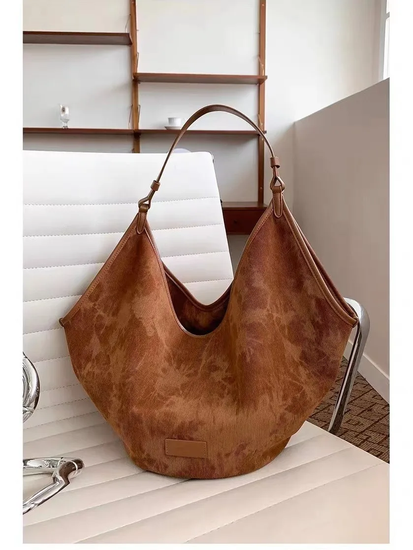 Women's Corduroy Small Shoulder Bag Solid Color Student School Bag Bag Winter Retro Travel Handbags Tote Bags