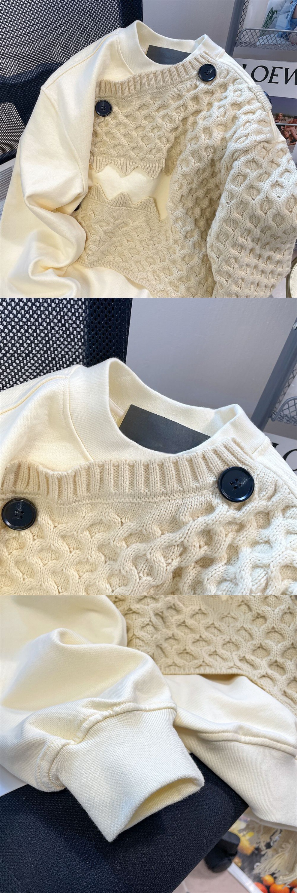 Polyester Spliced Two-Tone Irregular Sweater