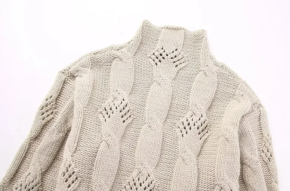 Ladies Retro Ribbed Turtleneck Polyester Jumper