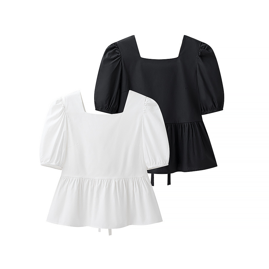 Box Collar Corset Front Puff Shirt