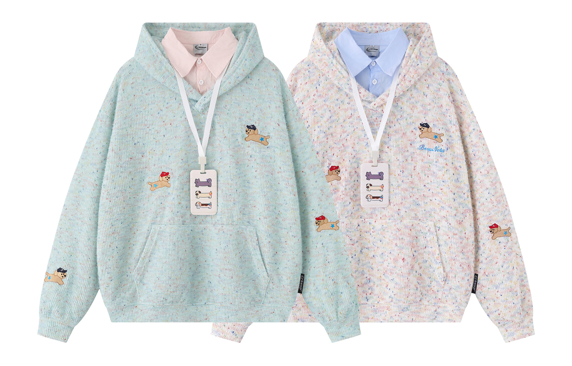 Retro Faux Layered Oversized Puppy Motif Hoodie