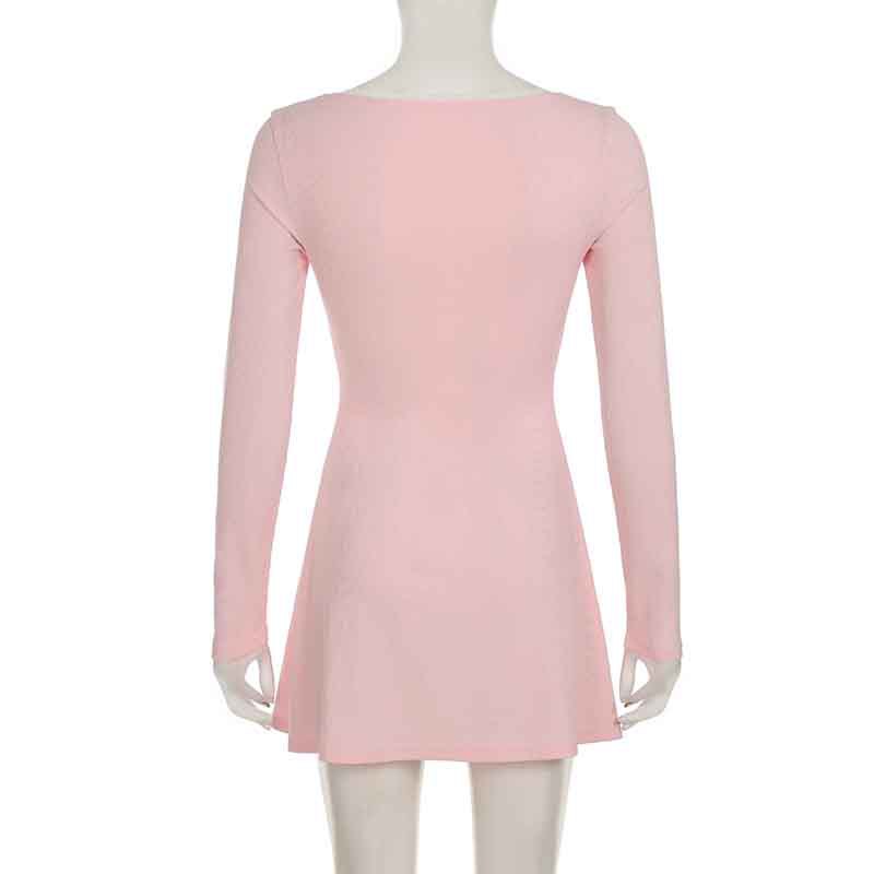 Lace Splicing Pleated Tie V-neck Dress Versatile Slimming Waist Short Skirt