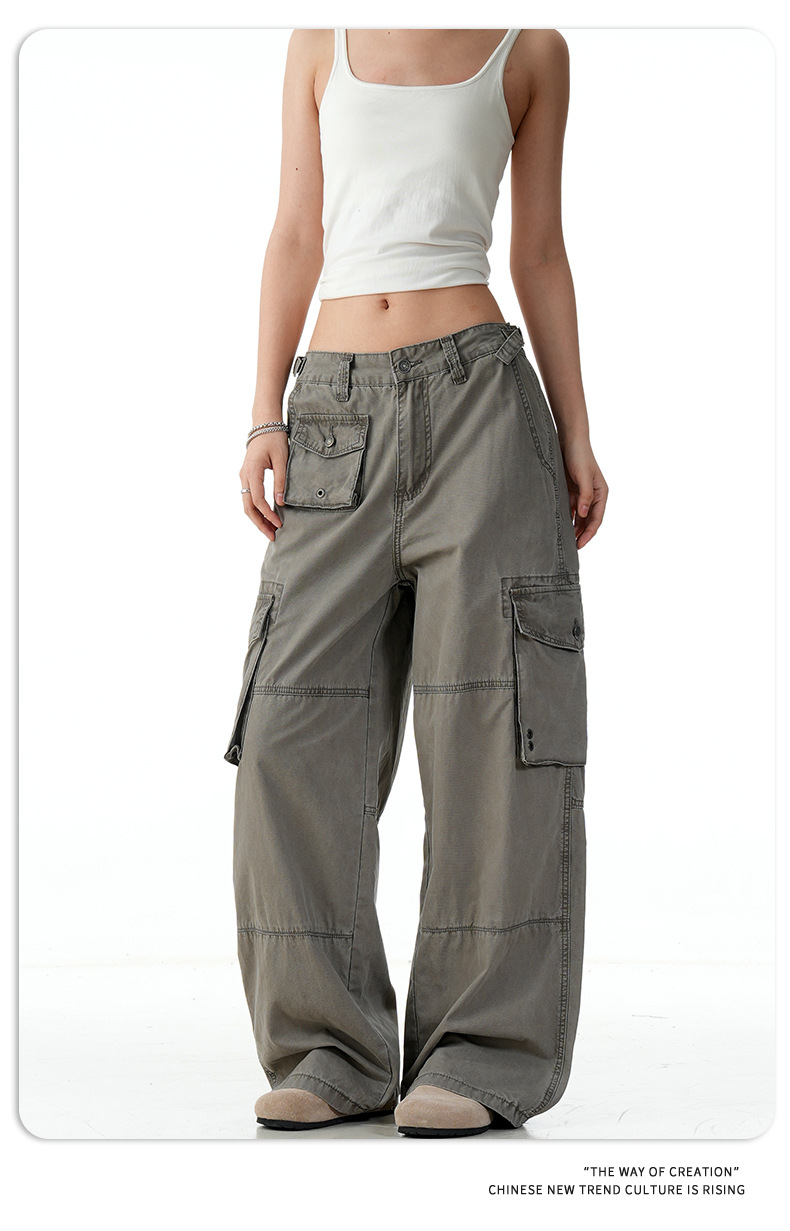 A-Line Straight Cargo Pants for Men and Women Pure Cotton Multi-Pocket Loose Fit Quality Slimming Casual Long Pants