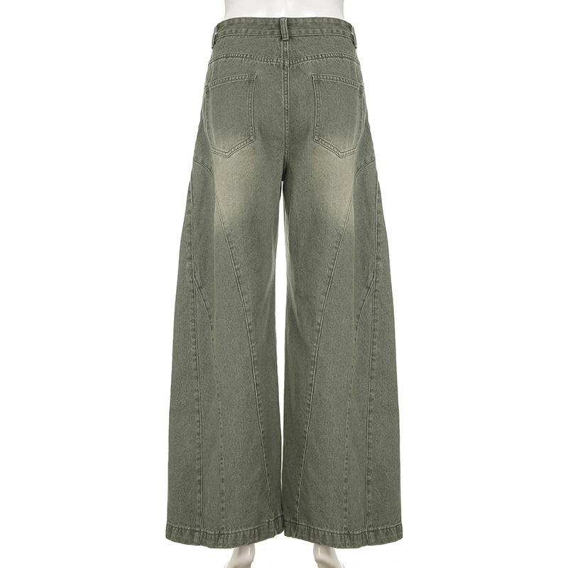 Washed curved knife women's autumn and winter loose fitting patchwork wide leg jeans