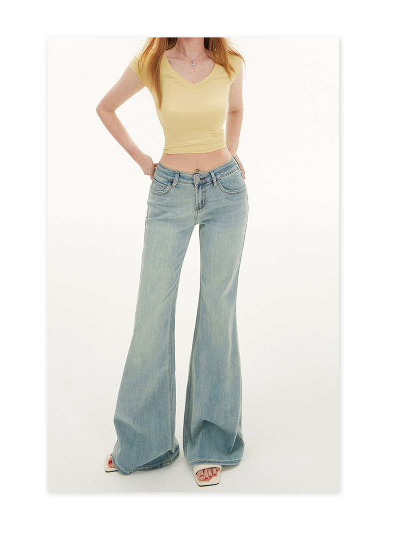 Women's Light Blue Denim Pants Spring Spicy Girl Low Waist Elastic Fitted Hoof Pants