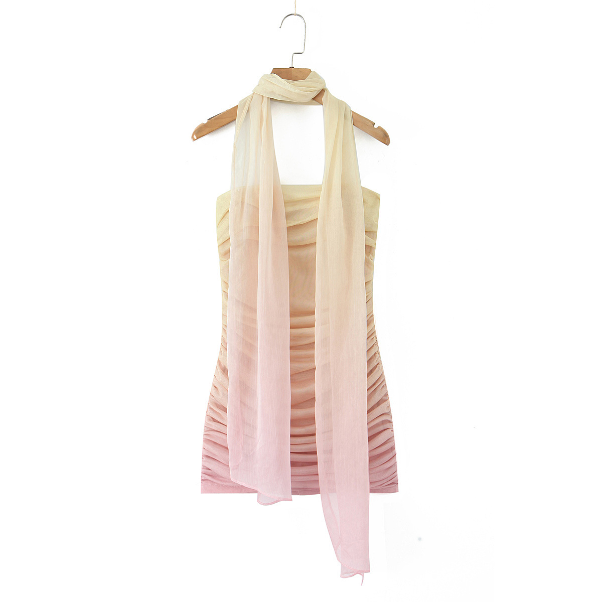 Gradient wrinkled waist cinching strapless dress