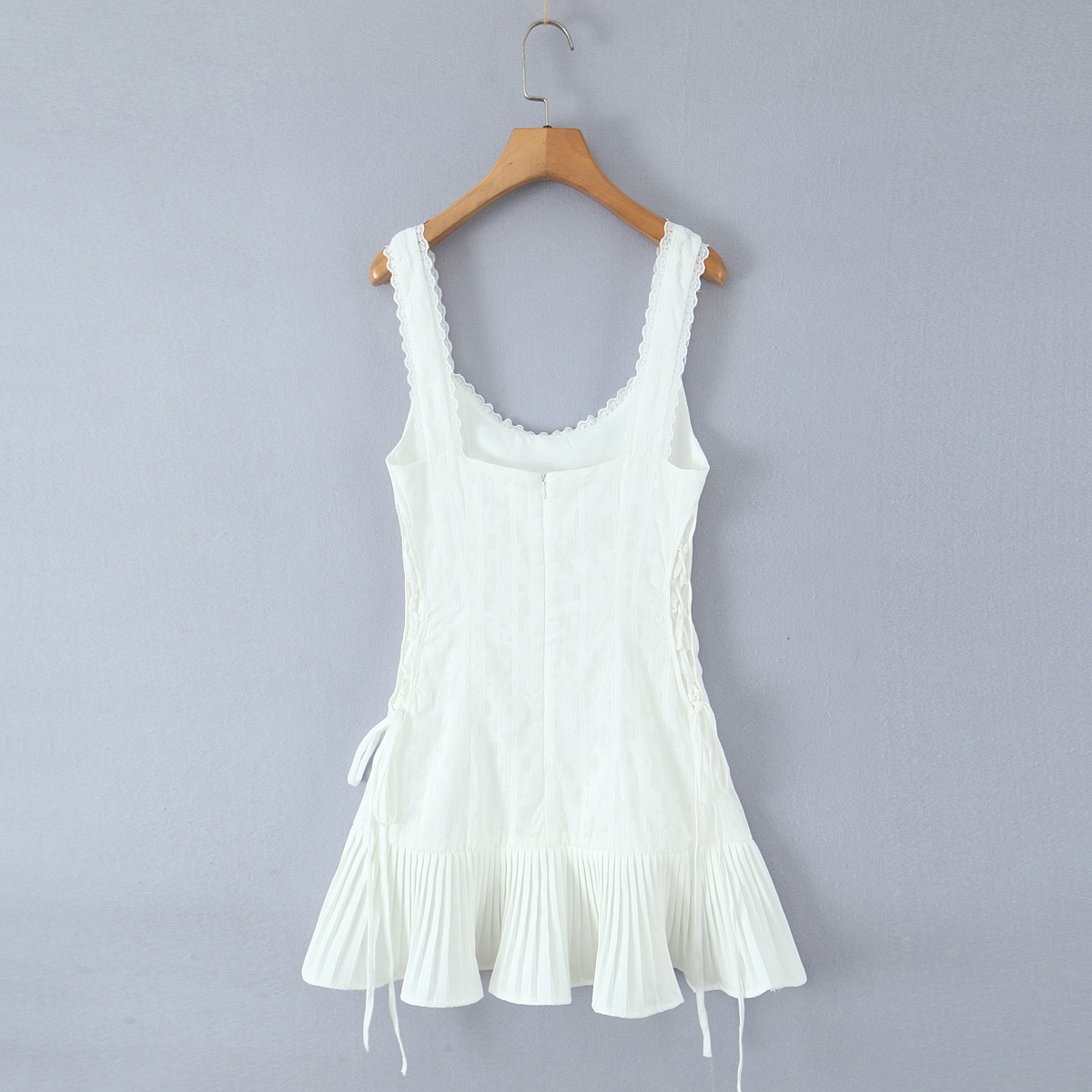 U-Neck Sleeveless Fresh Solid Mid-Waist Polyester Dress