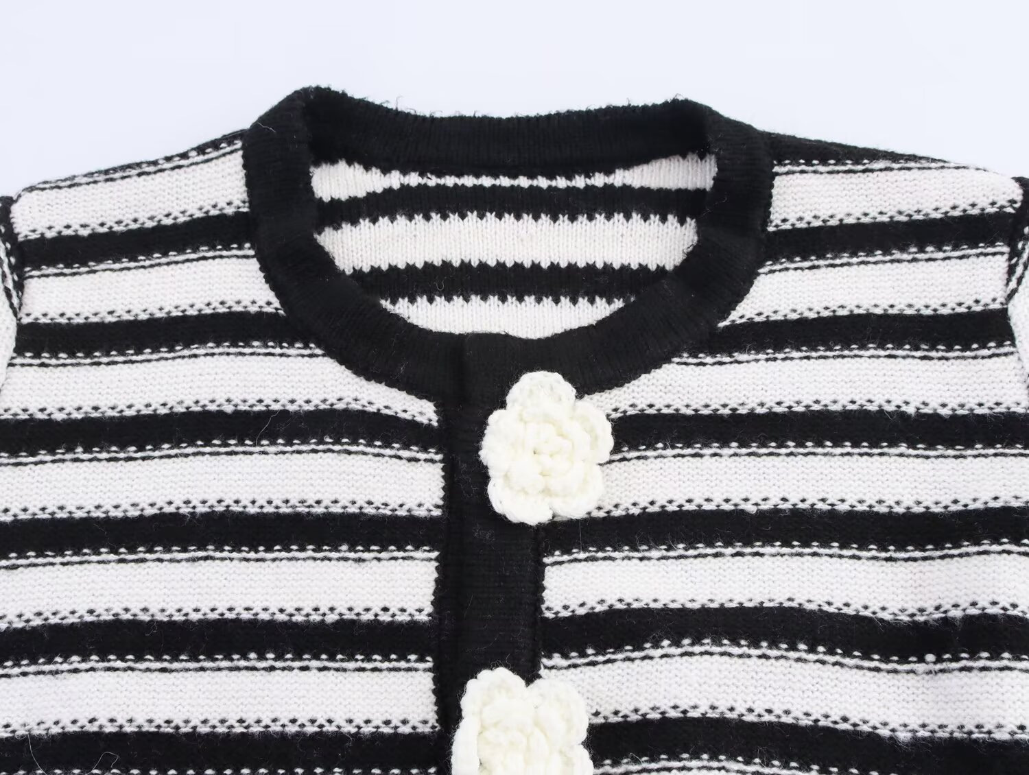 Floral Embellished Crew Stripe Long Sleeve Cardigan
