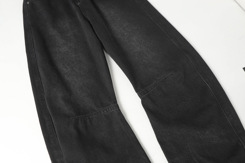 Street Casual Versatile Retro Pleated Washed Distressed Oversized Denim Pants Clean Fit Unisex Wide Leg Tapered Jeans