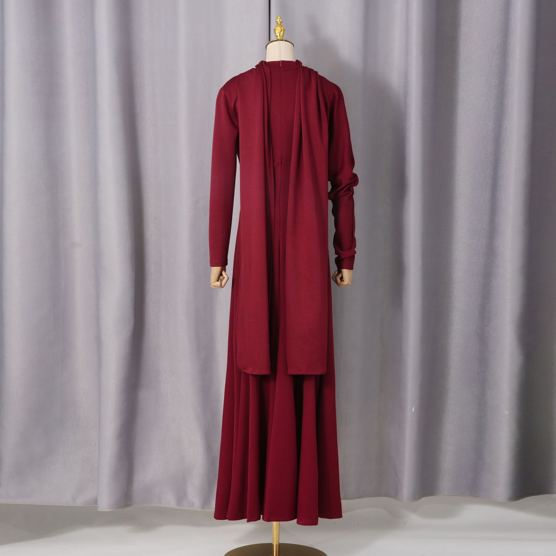 Tailored Polyester Maxi Dress with Ruched Bodice