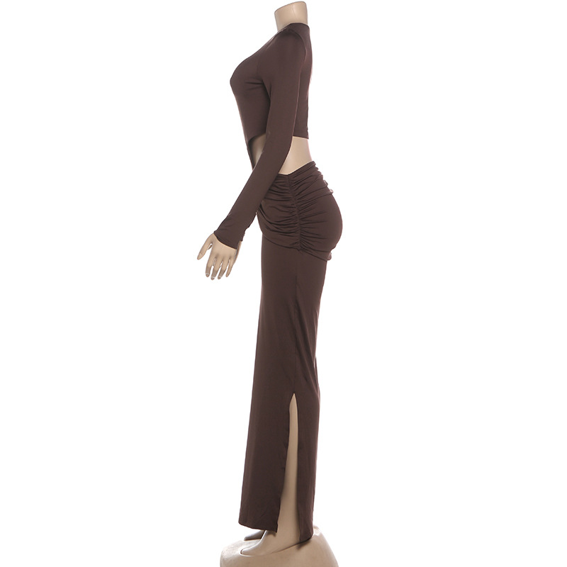 Scoop Bold Cutout Thigh-High Split Wrist-Length Sleeve Dress