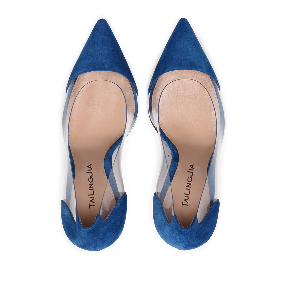 PVC Spliced Pointed High Heel Single Shoes Large Womens Shoes Fashion Shoes