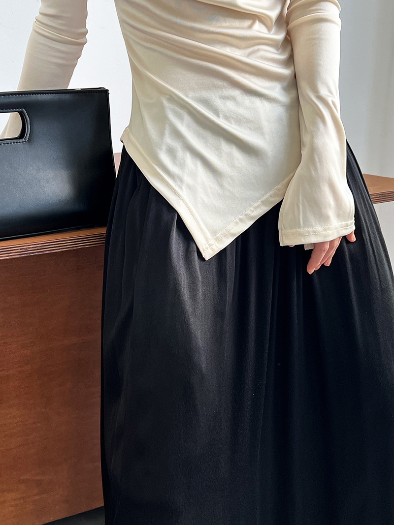 Women Slim Solid Cowl Neck Elongated Sleeve Tee