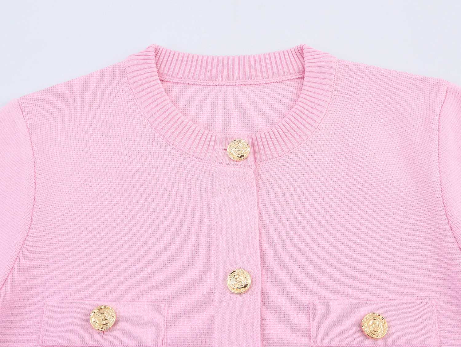 Round neck short sleeved button up knitted sweater top for women
