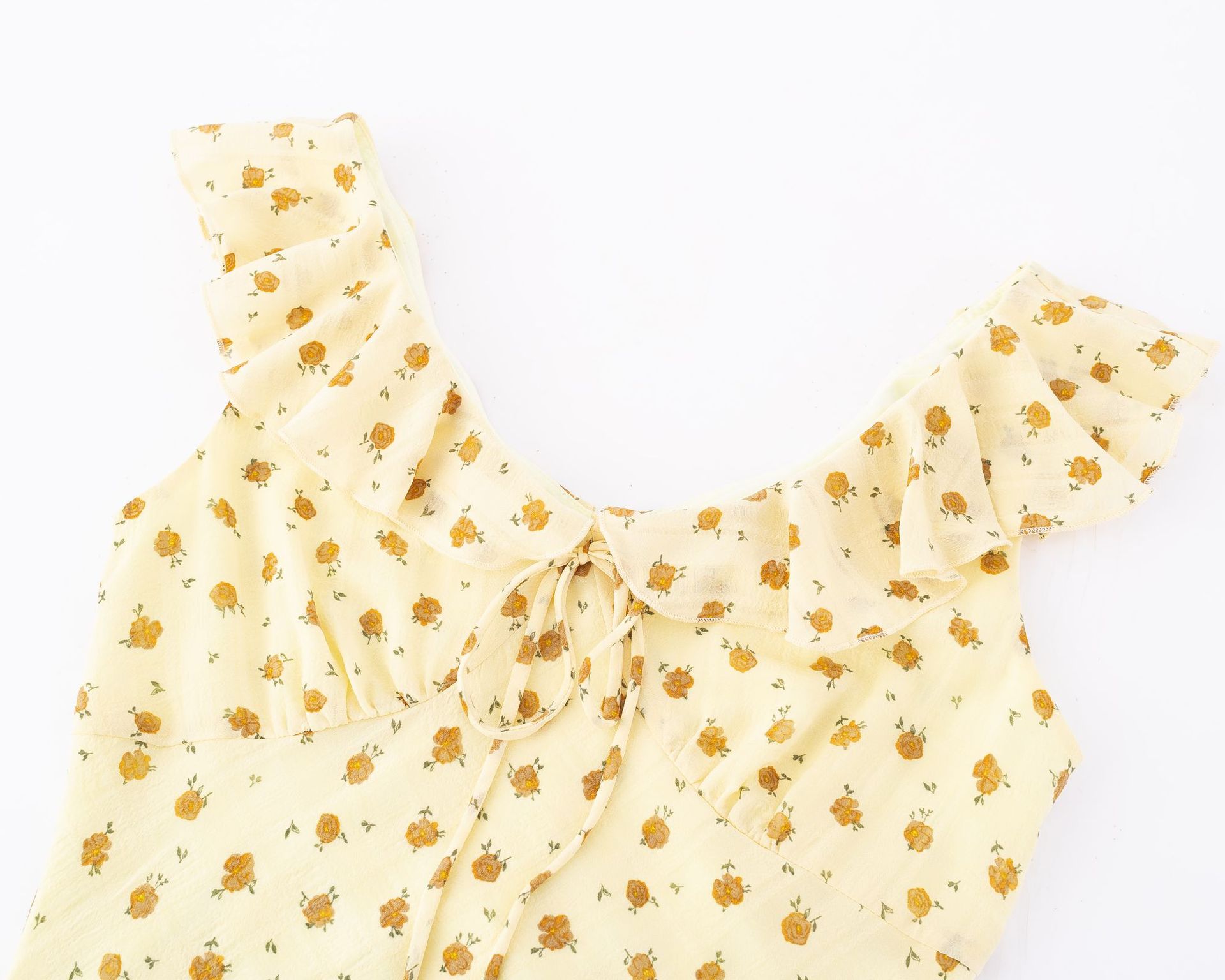 Print Ruffle V-Neck Dress