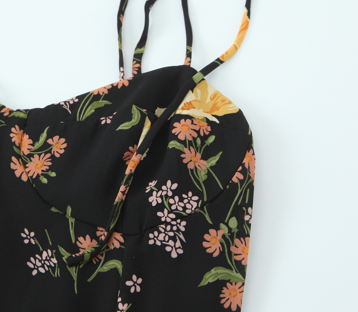 Floral Print High-Waisted Sexy Side Slit Hem Strapless Dress