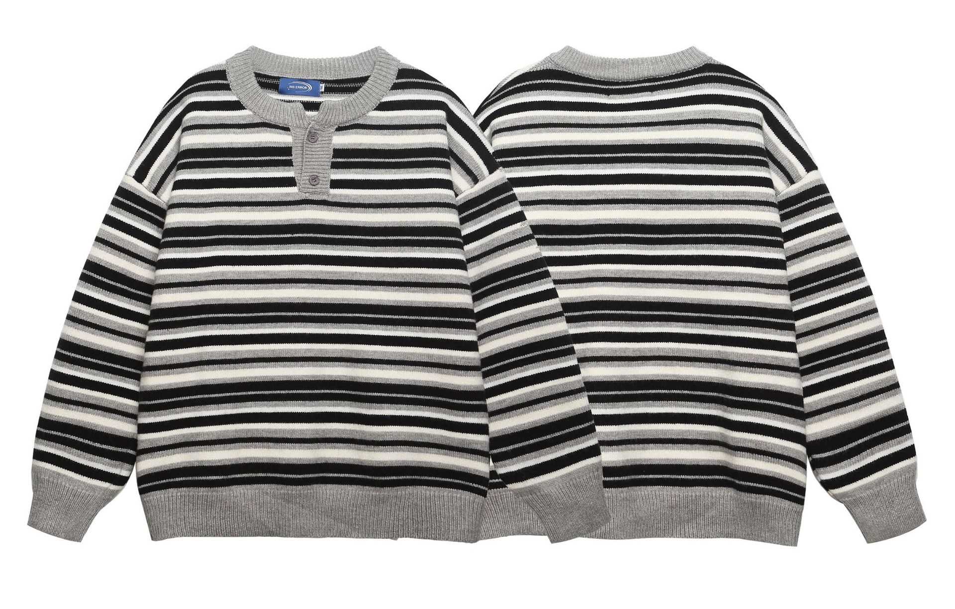Unisex Oversized Stripe Henley Sweater