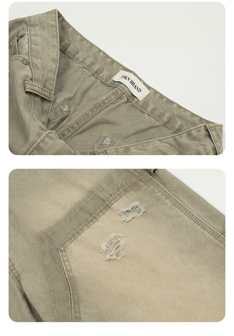 Ripped Slim Fit Loose Wide-Leg Straight Casual Denim Trousers