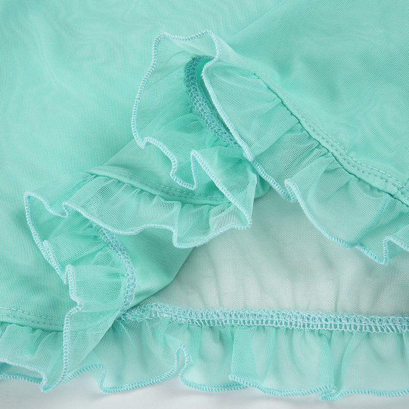Mesh splicing deep V-neck mint green camisole vest