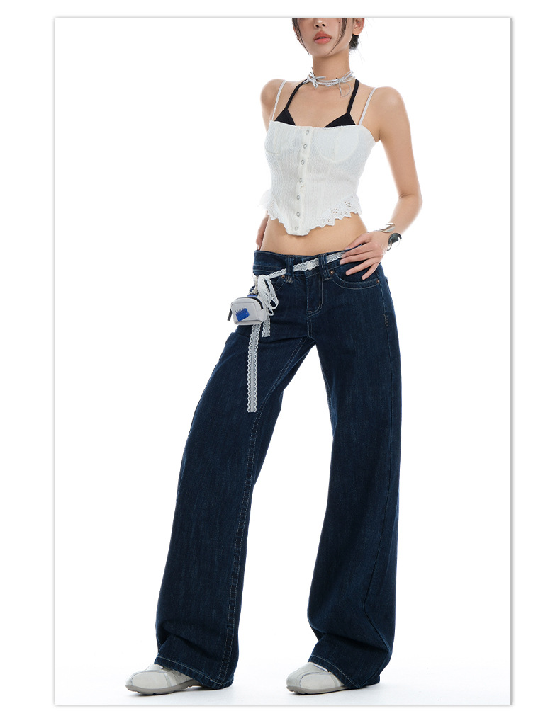 Women's Original Color Straight Leg Jeans Low Waist Slim Wide Leg Long Pants