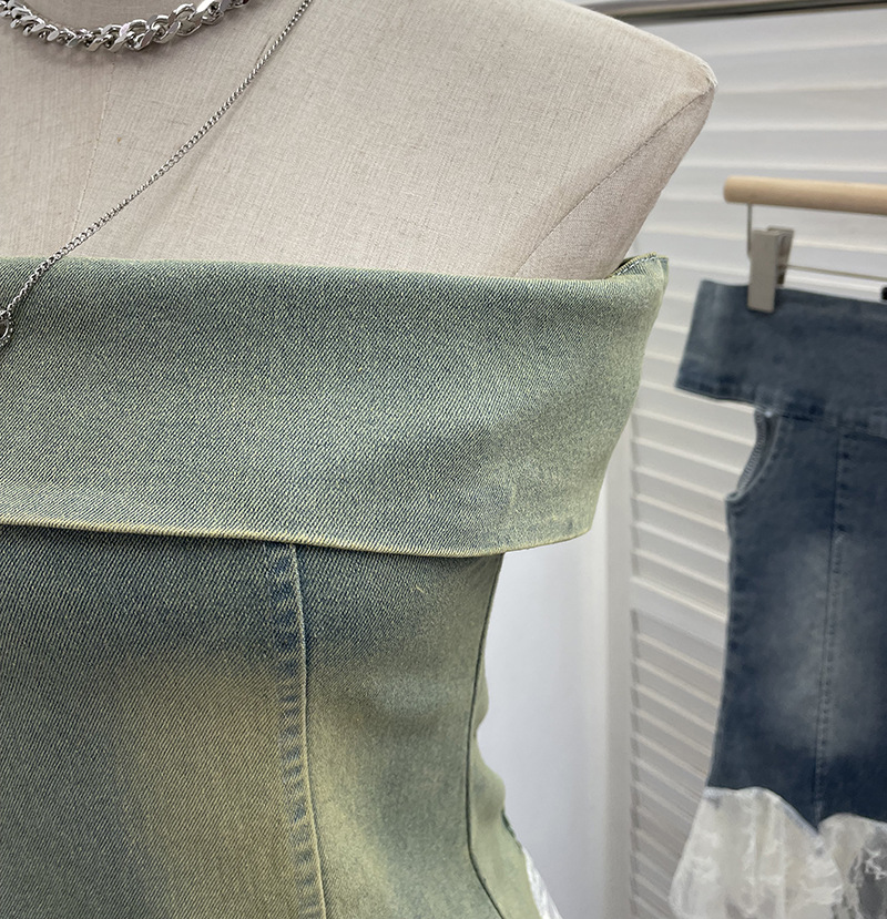 Sexy Asymmetric Denim Crewneck Top