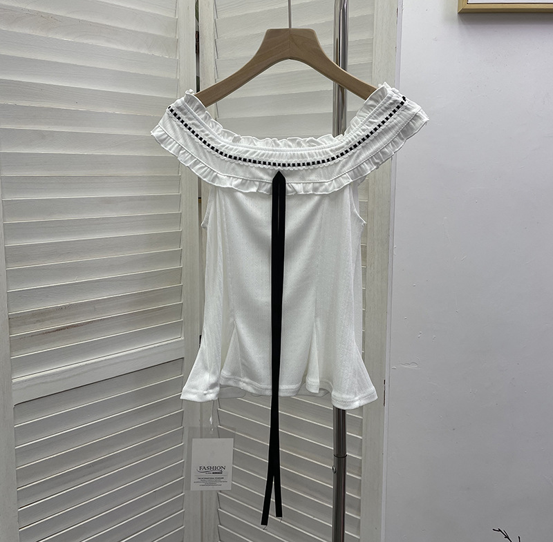 Ruffled Asymmetric Sleeveless Ribbon Knot Top