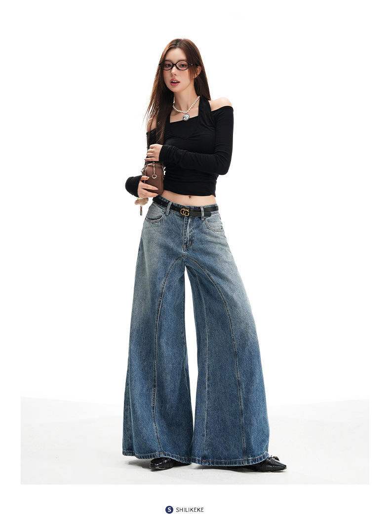 Wide Leg Jeans for Women Autumn New Design Deconstructed Style American Cut Loose Straight Pants
