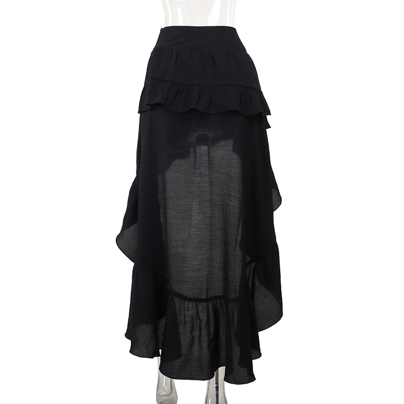 Sultry Deep Retro Draped Solid Polyester Skirt