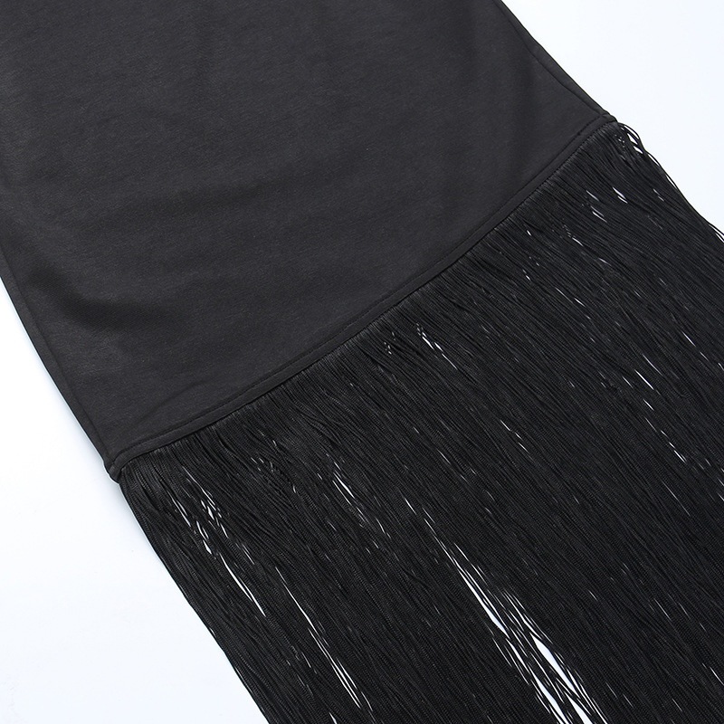 Bodycon Bandeau Fringe Side Split Midi Dress