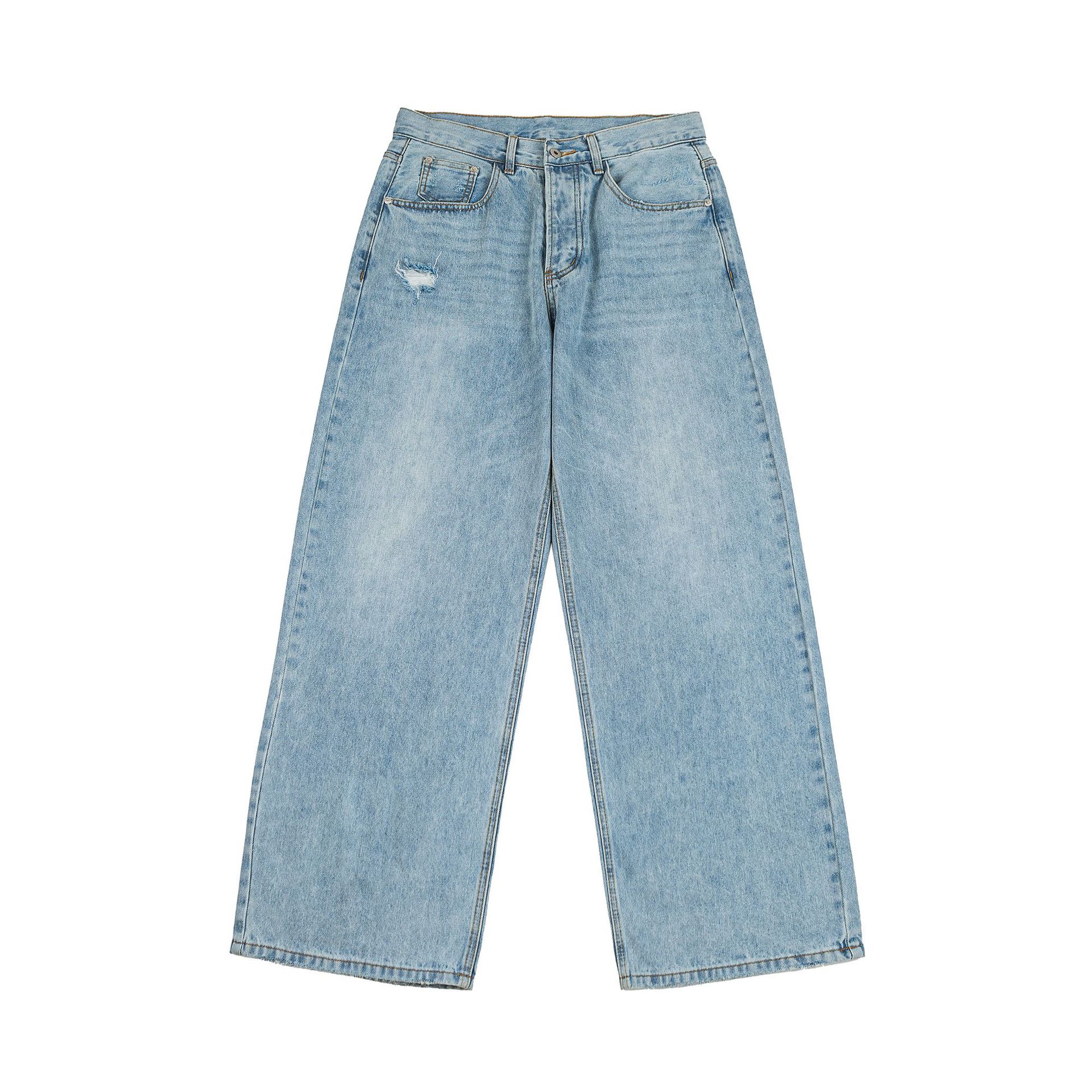 Washed Ripped Loose Straight Leg Casual Wide Leg Jeans for Men