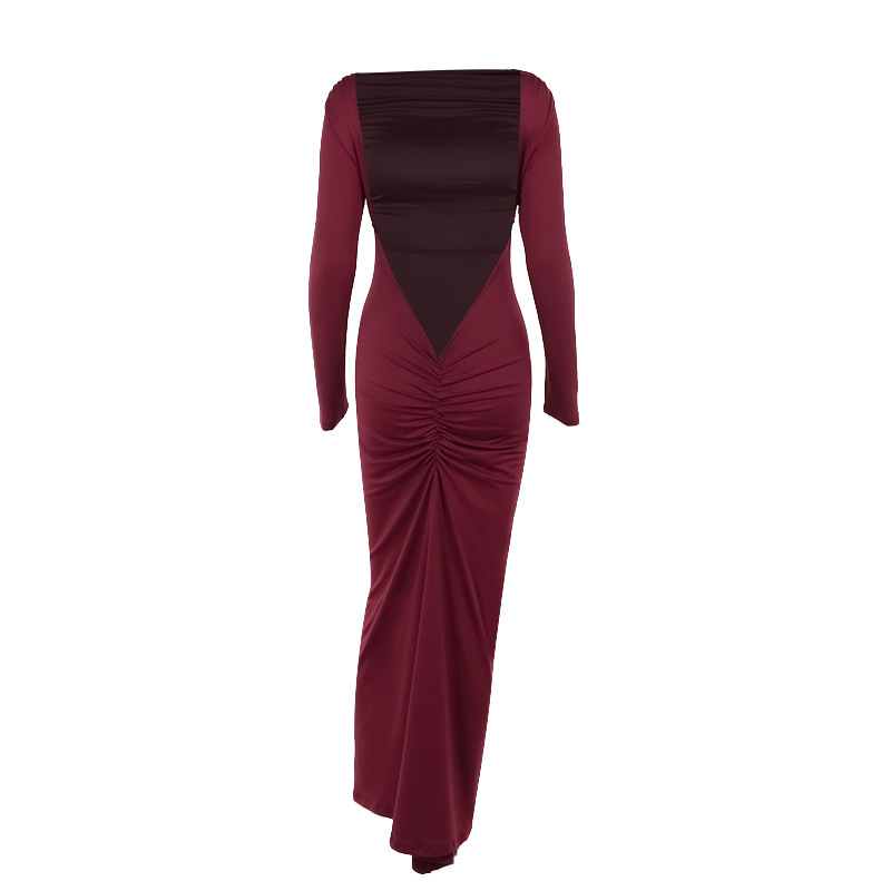 One Shoulder Open Back Full Sleeve Dress