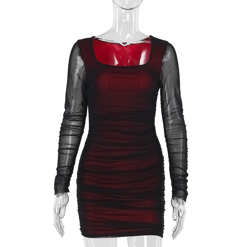 Form-Fitting Full-Sleeve Ruched Hip Dress