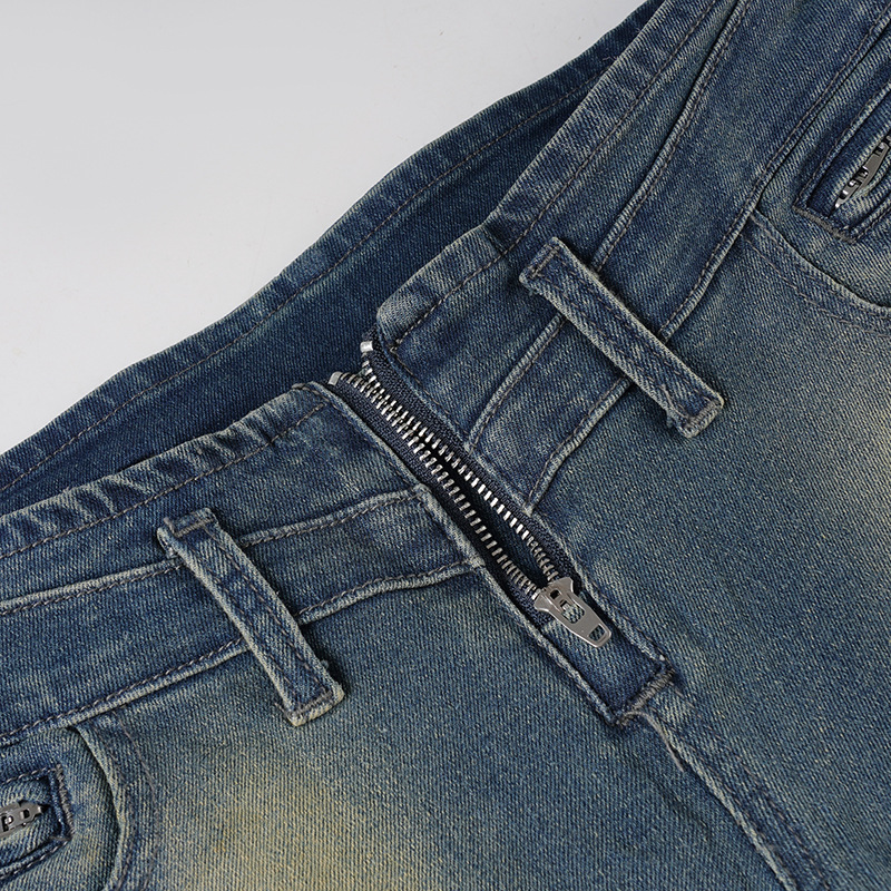 Split low waist straight leg small leg jeans