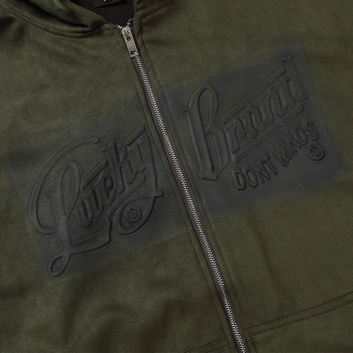 Alphabet embossed zipper jacket deerskin velvet hooded sweatshirt