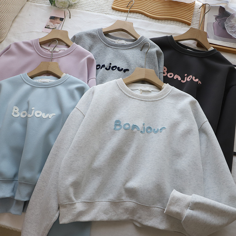 Casual Loose Fit Hoodie with Letter Embroidery,Women's Sweatshirt