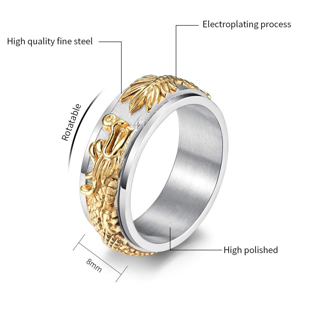 National Style Panlong Rotatable Decompression Ring Domineering Longteng Transfer Gold-Plated Men's Ring