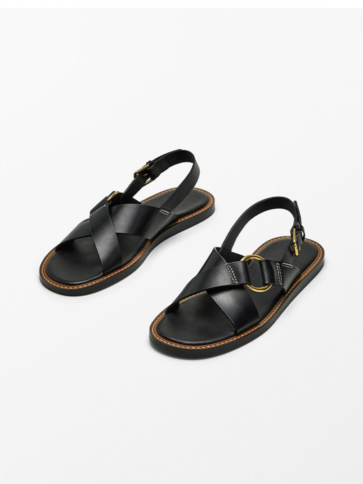 Summer new leather cross strap flat slippers black Roman sandals for women