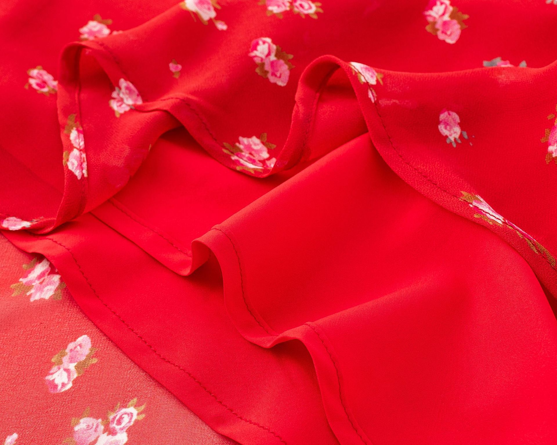 Asymmetric Sleeveless Scarlet Botanical Scalloped Trim Dress