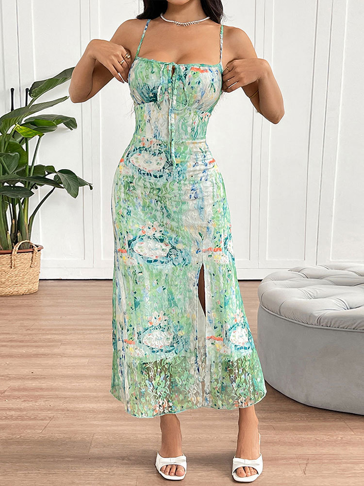 Asymmetrical Sleeveless Patterned Maxi Dress